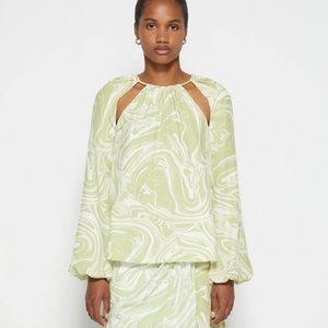 Jonathan Simkhai Tia Marble Print L/S Tie Neck Top